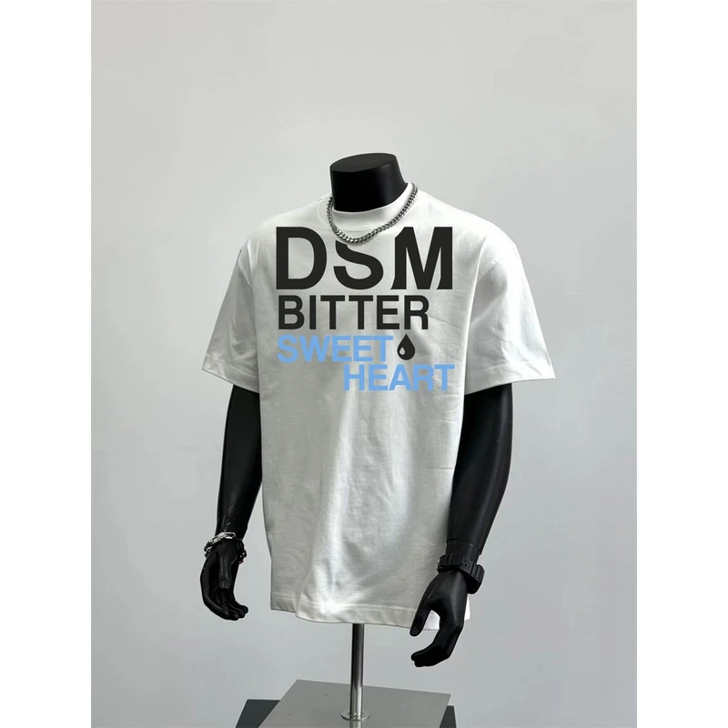 260g重磅纯棉美式街头印花轻奢圆领短袖情侣装白T恤oversize