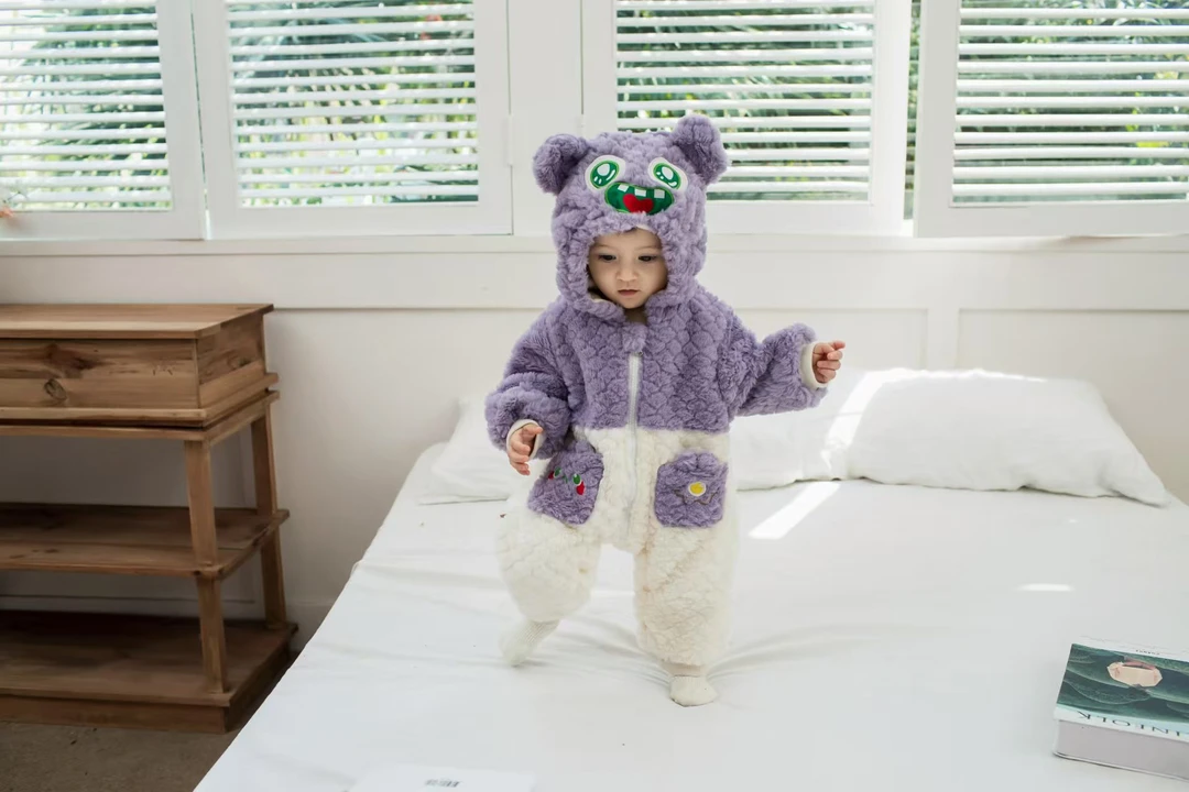 男女童毛毛小怪兽连帽棉服