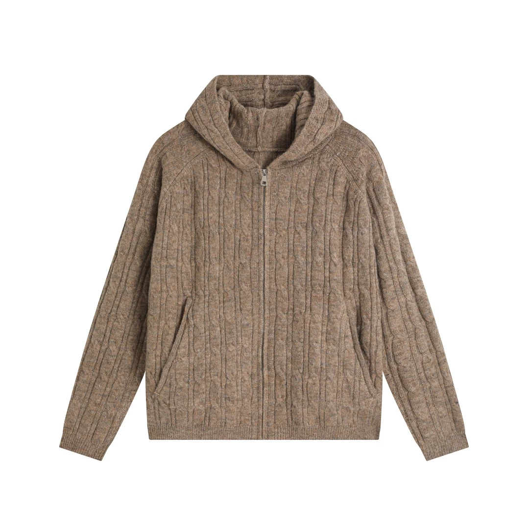 York Zoom秋季新款老钱风高智感开衫连帽毛衣针织衫慵懒风男女