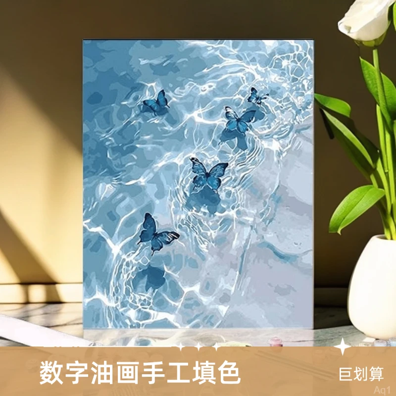 客厅装饰画diy手工肌理感解压数字油画新款蝴蝶填色礼物件治愈