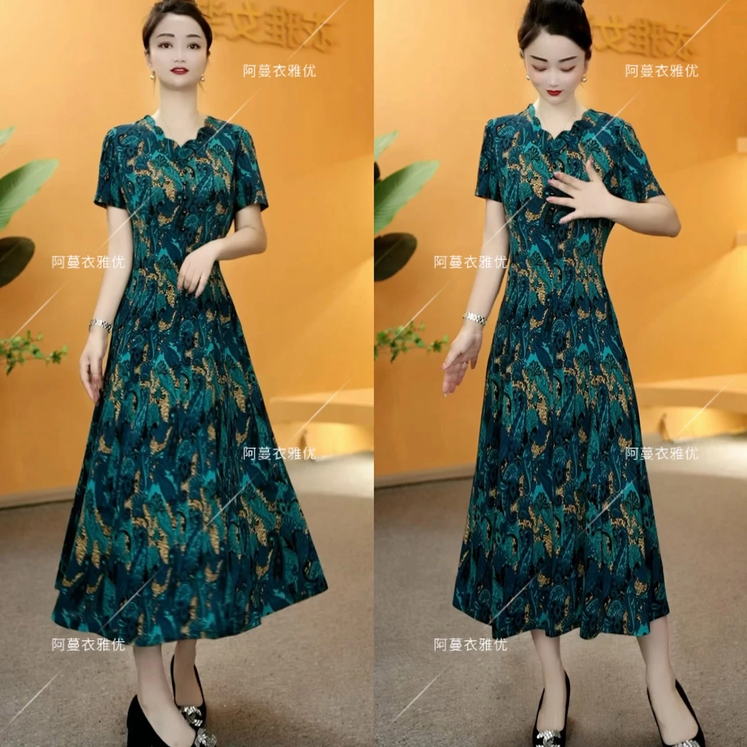 【衣雅严选】8085-1979#新款原创设计师款水波纹领口订扣连衣裙