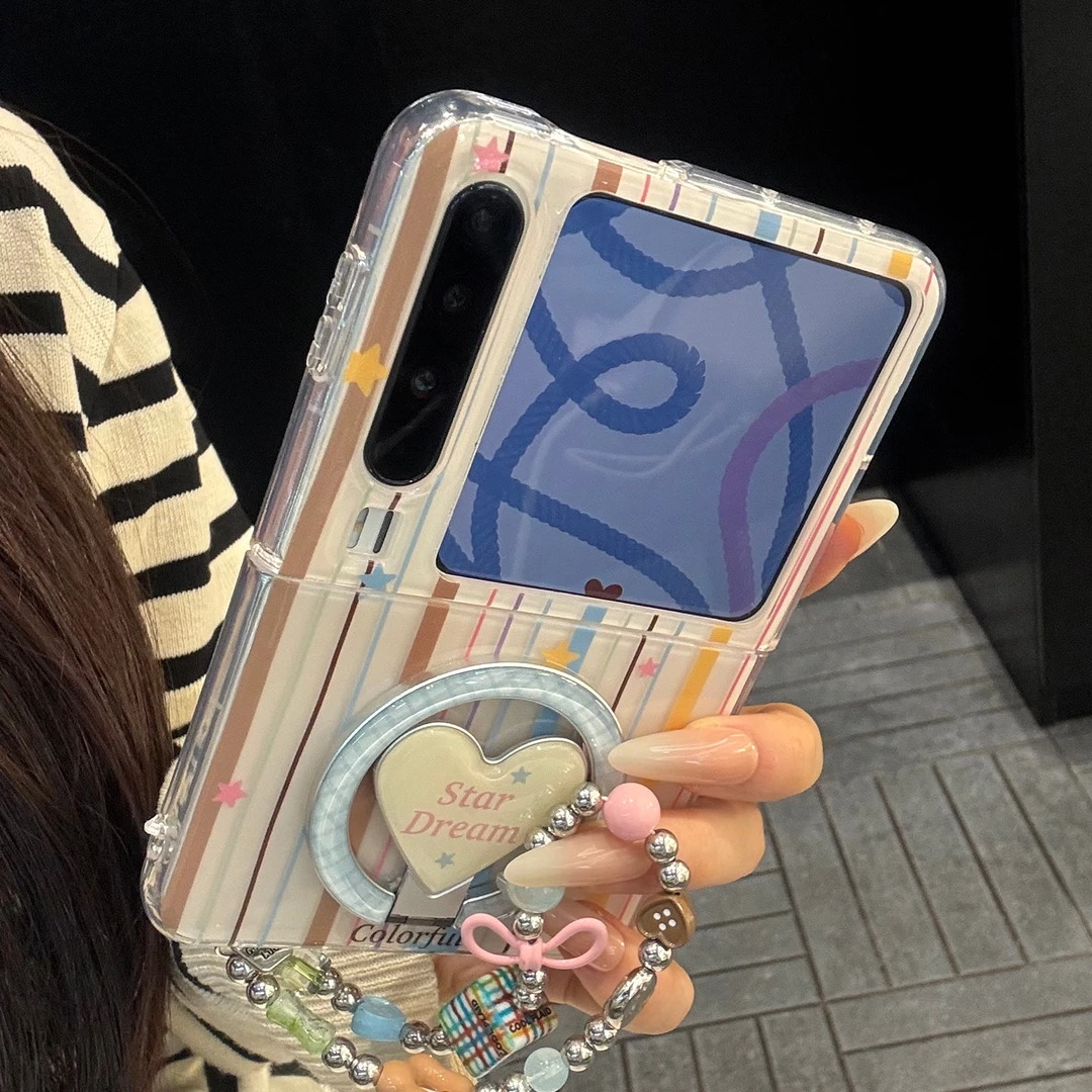 适用华为purax折叠屏手机壳彩色条纹PuraX星星爱心折叠磁吸支架女