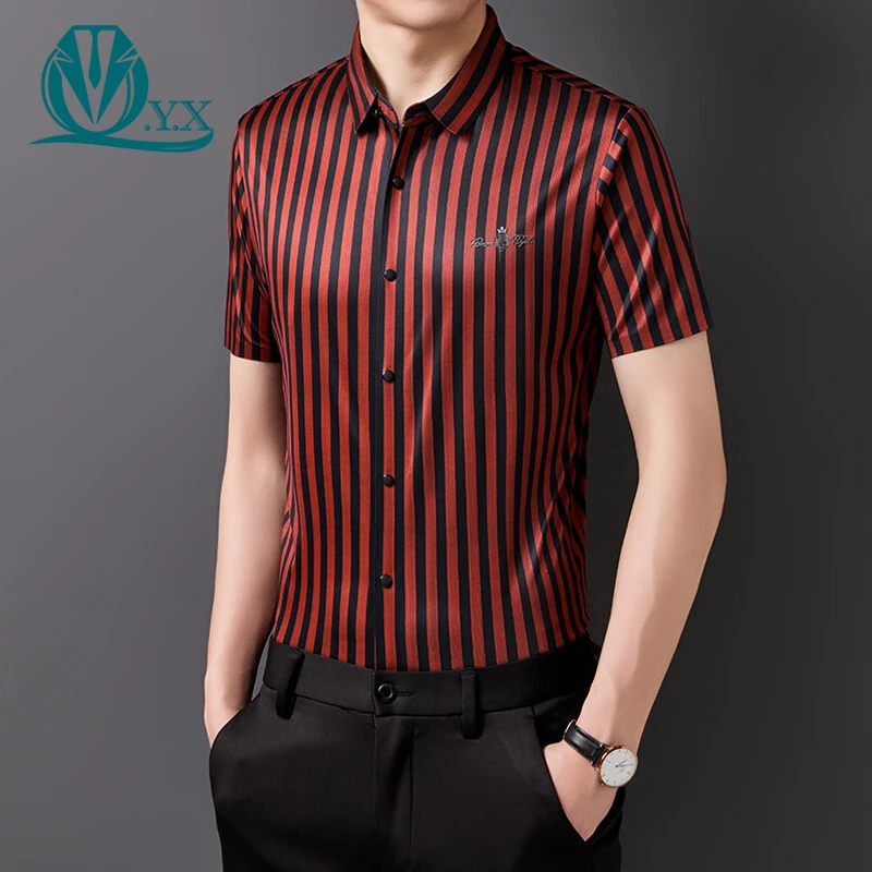 商务休闲条纹衬衫男短袖薄款高档轻奢无痕弹力寸衫夏季男士衬衣