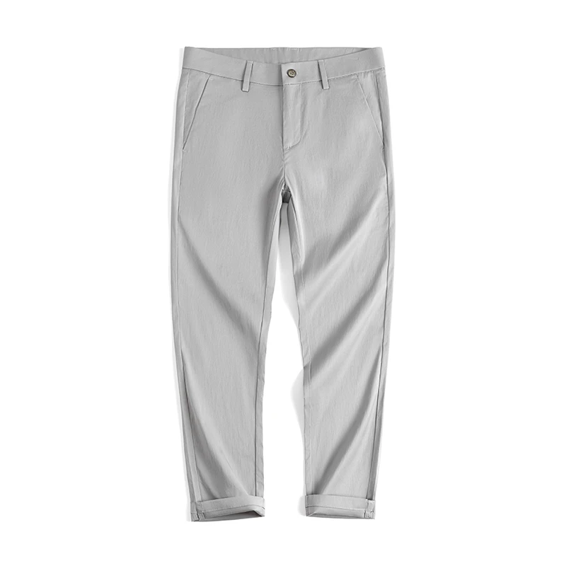 夏季超薄休闲裤男士九分裤浅灰色微宽松小直筒舒适透气2个裤长选