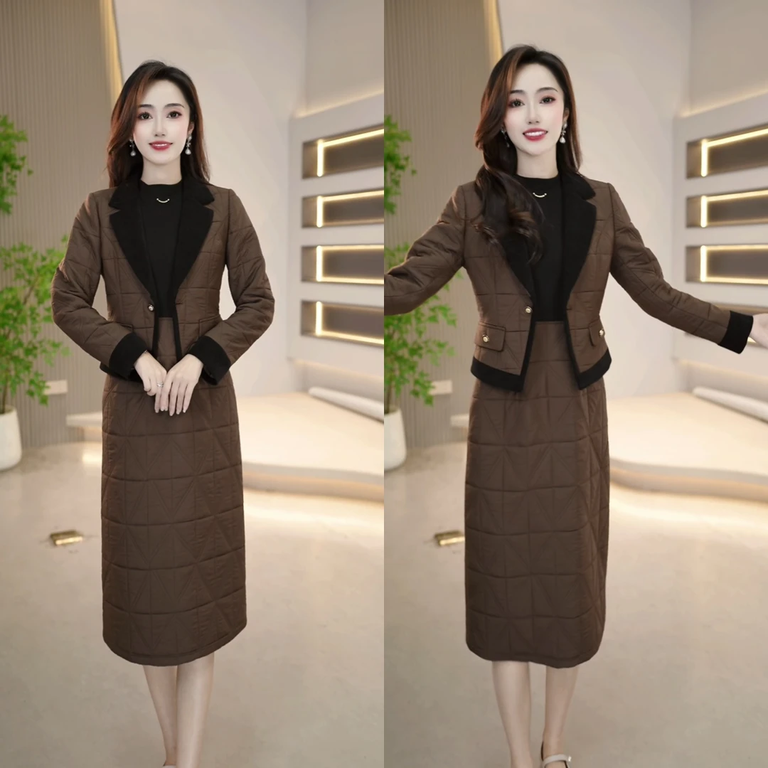 外套+连衣裙 2025冬季加厚时尚洋气优雅气质修身显瘦套装裙M-4XL