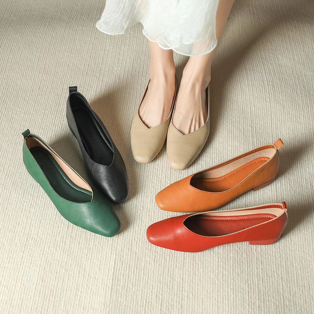 真皮柔软时尚舒适方头休闲百搭软面软底平底鞋女士1172