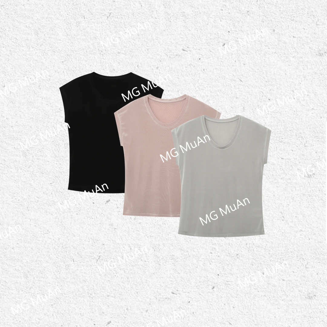 木岸 【腔调T】MUAN定制丝绒简约百搭T恤上衣短袖打底女JD-8096