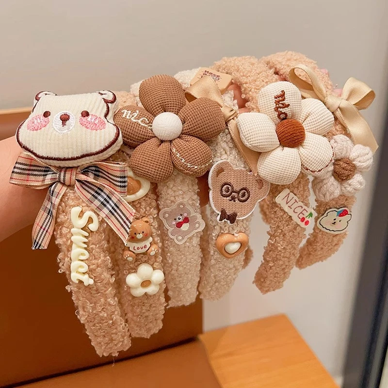 儿童奶咖色发箍秋冬季新款女童压发防滑头箍宝宝卡通毛绒发卡头饰