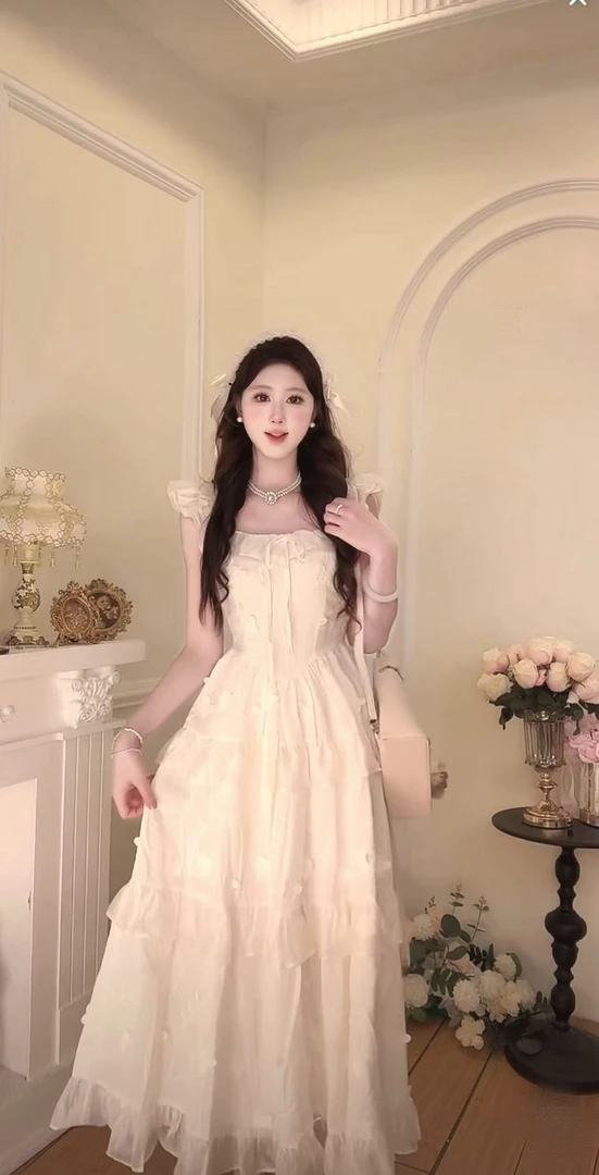 【雪舞霓裳】蕾丝花边小飞袖长裙慵懒度假风连衣裙