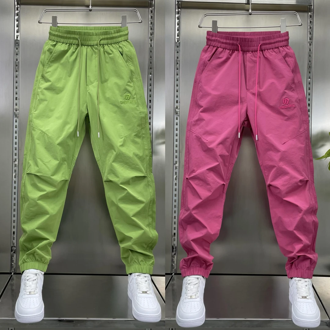 2025夏季新款男士休闲裤时尚百搭潮流网眼透气彩色速干弹力束脚裤