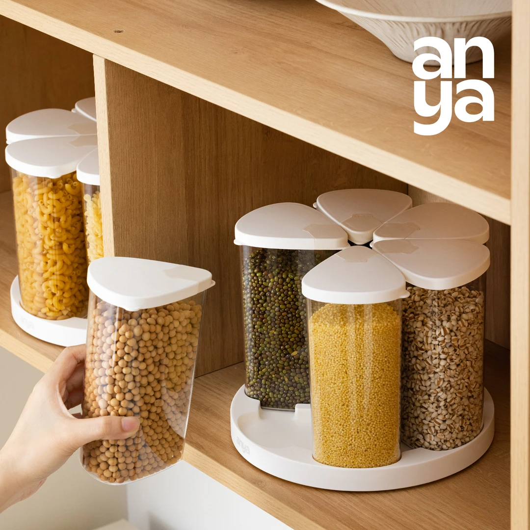 anya/安雅旋转杂粮罐五谷杂粮分格收纳盒防潮带盖收纳罐食材