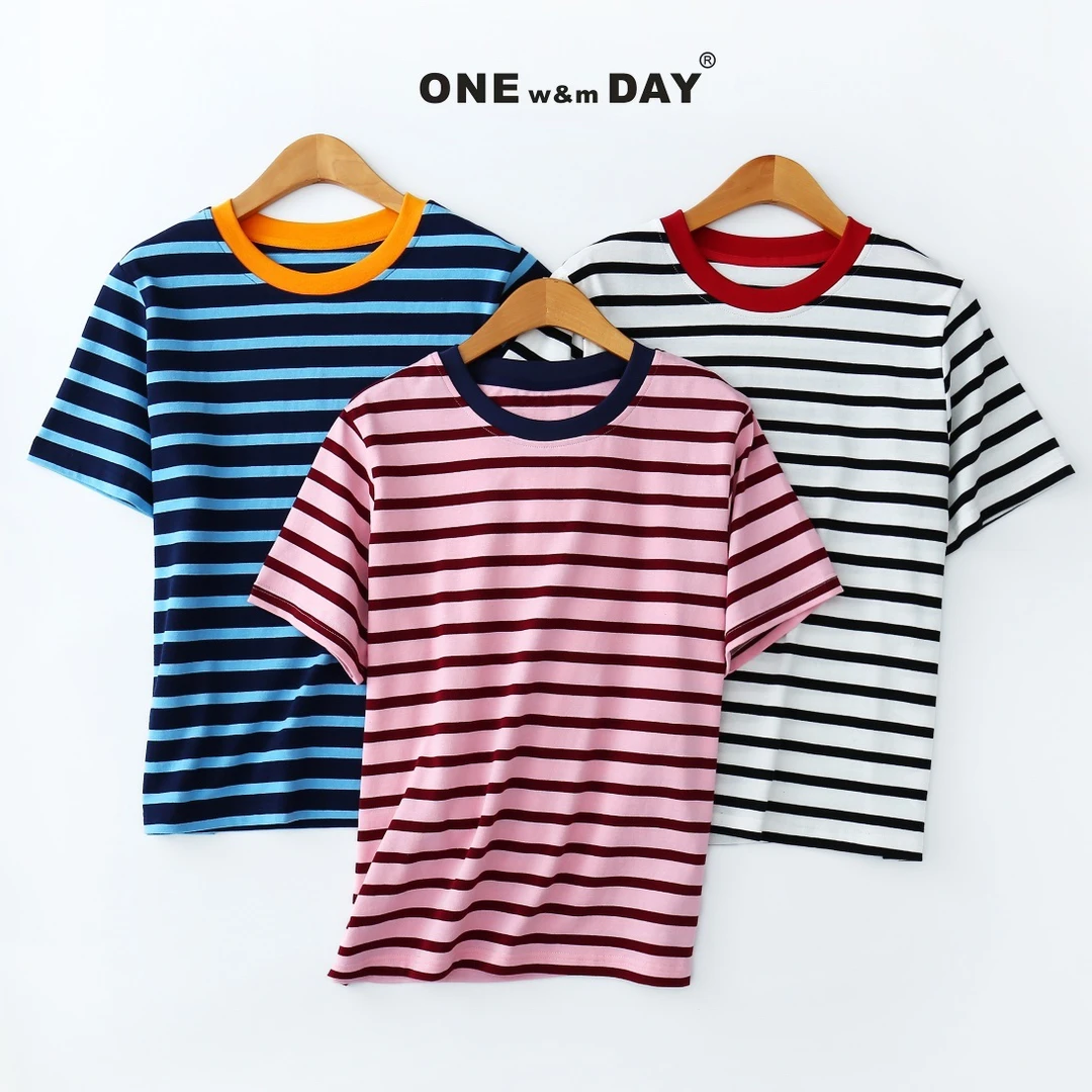 帽之都撞色领条纹短袖430165