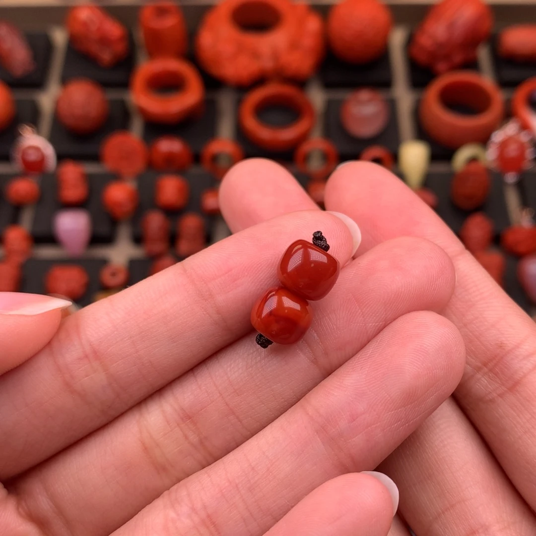南红玛瑙未镶嵌火焰老型对珠8