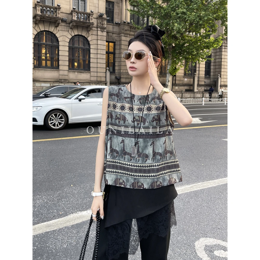 欧尼家【纪椿】古印度印花无袖坎肩 / 2025夏季新款短袖DX8034N