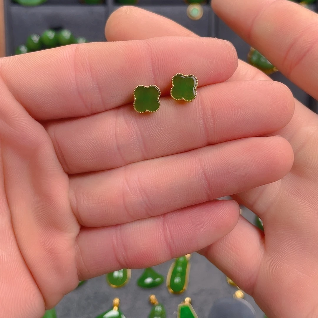 和田玉（碧玉）耳饰18K金镶嵌780