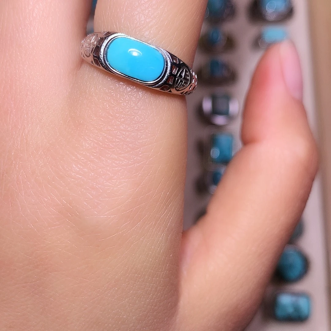 绿松石银S925镶嵌戒指