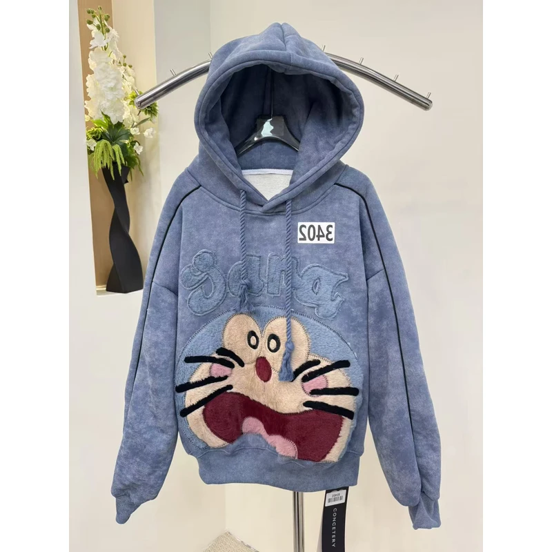 （3402）哆啦A梦短款2025新款加绒刺绣连帽卫衣女韩版时尚休闲上