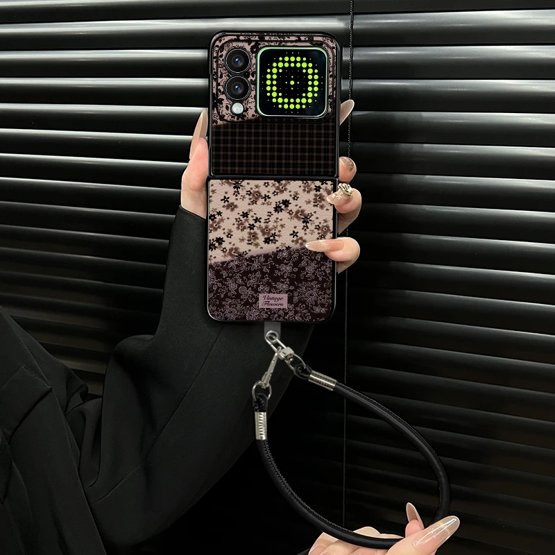 适用华为novaflip手机壳格子碎花小羊皮折叠壳全包保护套