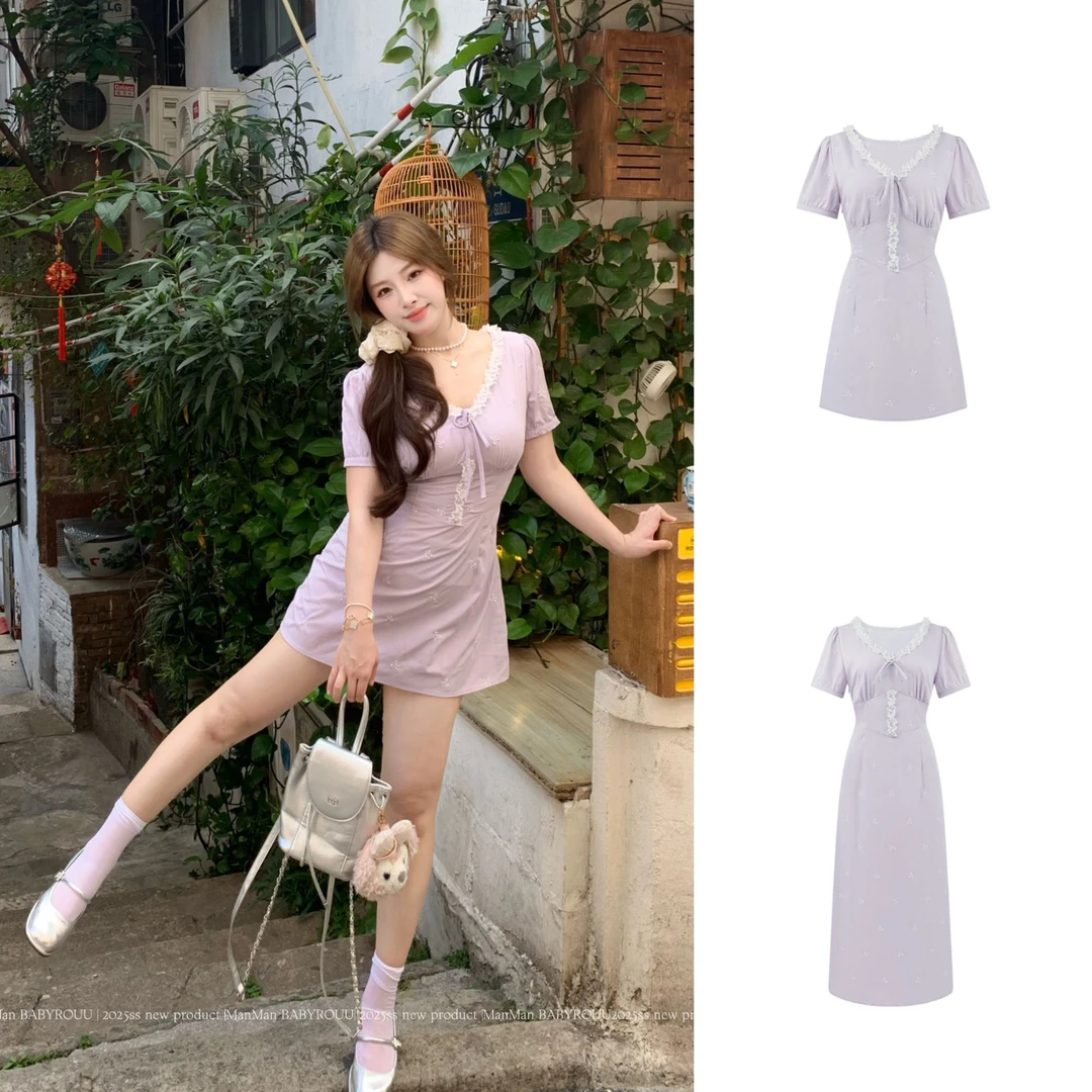 温与柔蔓蔓【现货】【仲夏精灵】春夏新款温柔甜美蕾丝拼接连衣裙