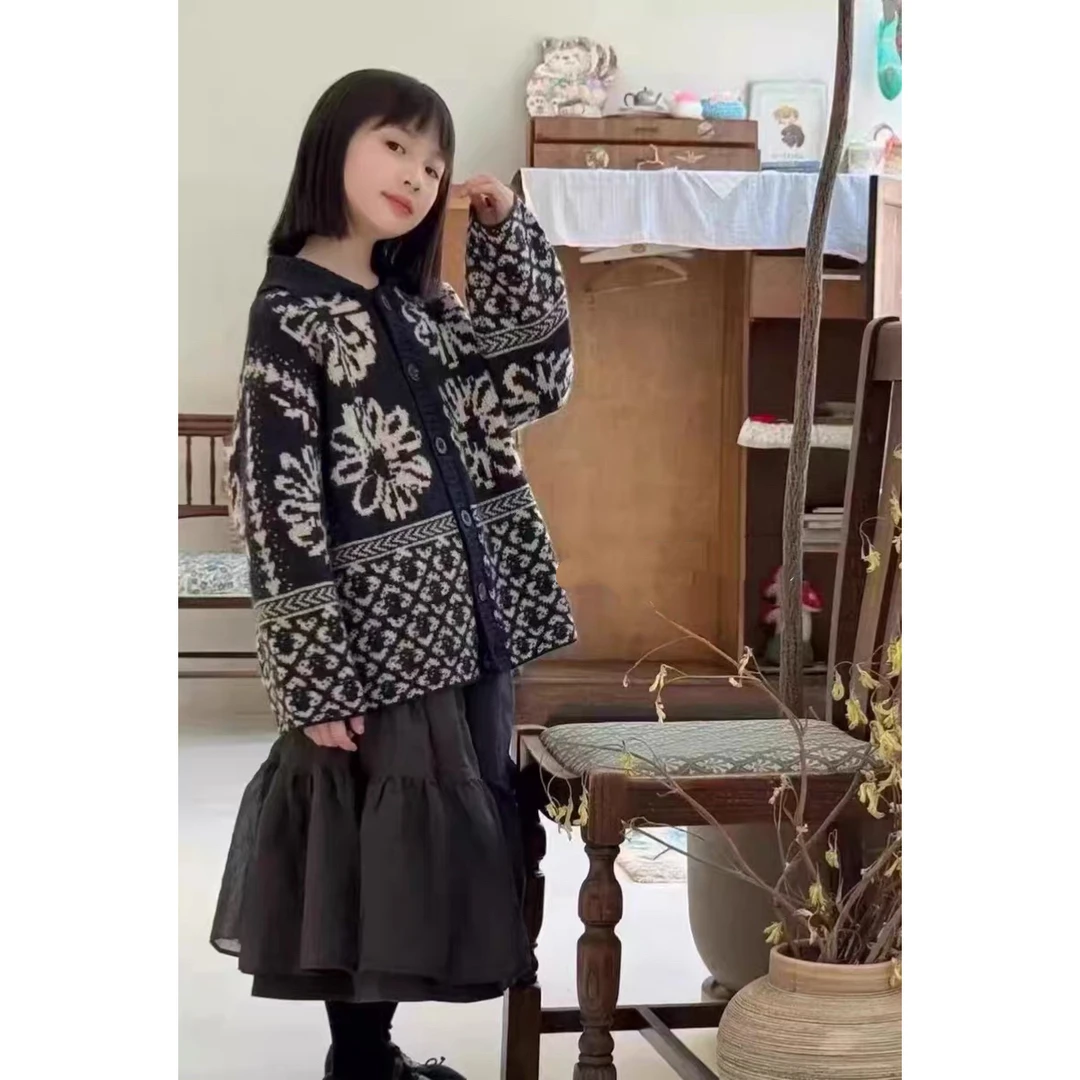 【C TING】亲子装童装莱赛尔羊毛费尔岛翻领毛衣开衫