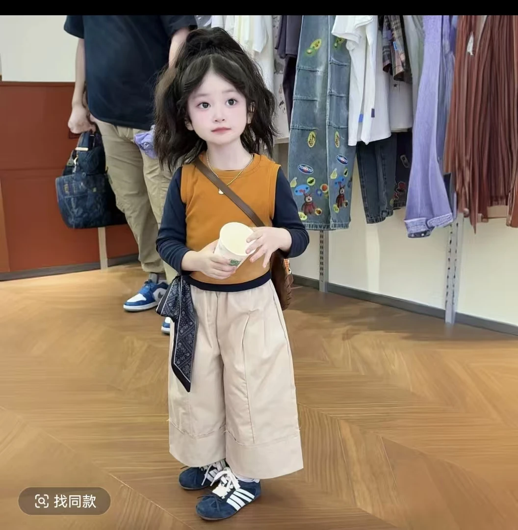 女童套装2025新款秋季儿童百搭背心长袖上衣高级女孩休闲阔腿裤