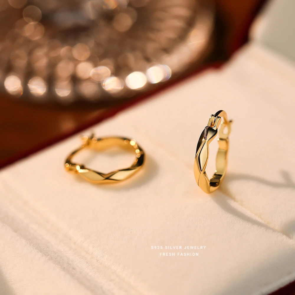 925银耳饰 s925纯银扭结欧美风棱面耳环女复古百搭高级感精致网红