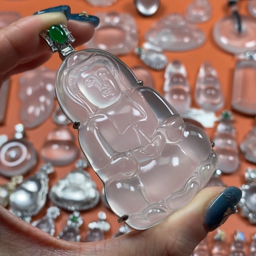 石英质玉银S925镶嵌颈饰雪花棉高定正装观音