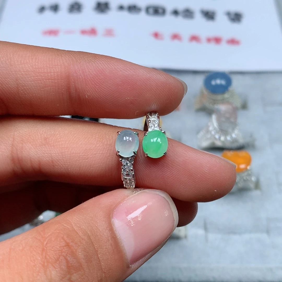 翡翠戒指银S925镶嵌58号