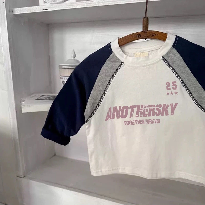 春秋新款儿童长袖t恤打底衫男童洋气中小童复古印花外穿上衣女潮