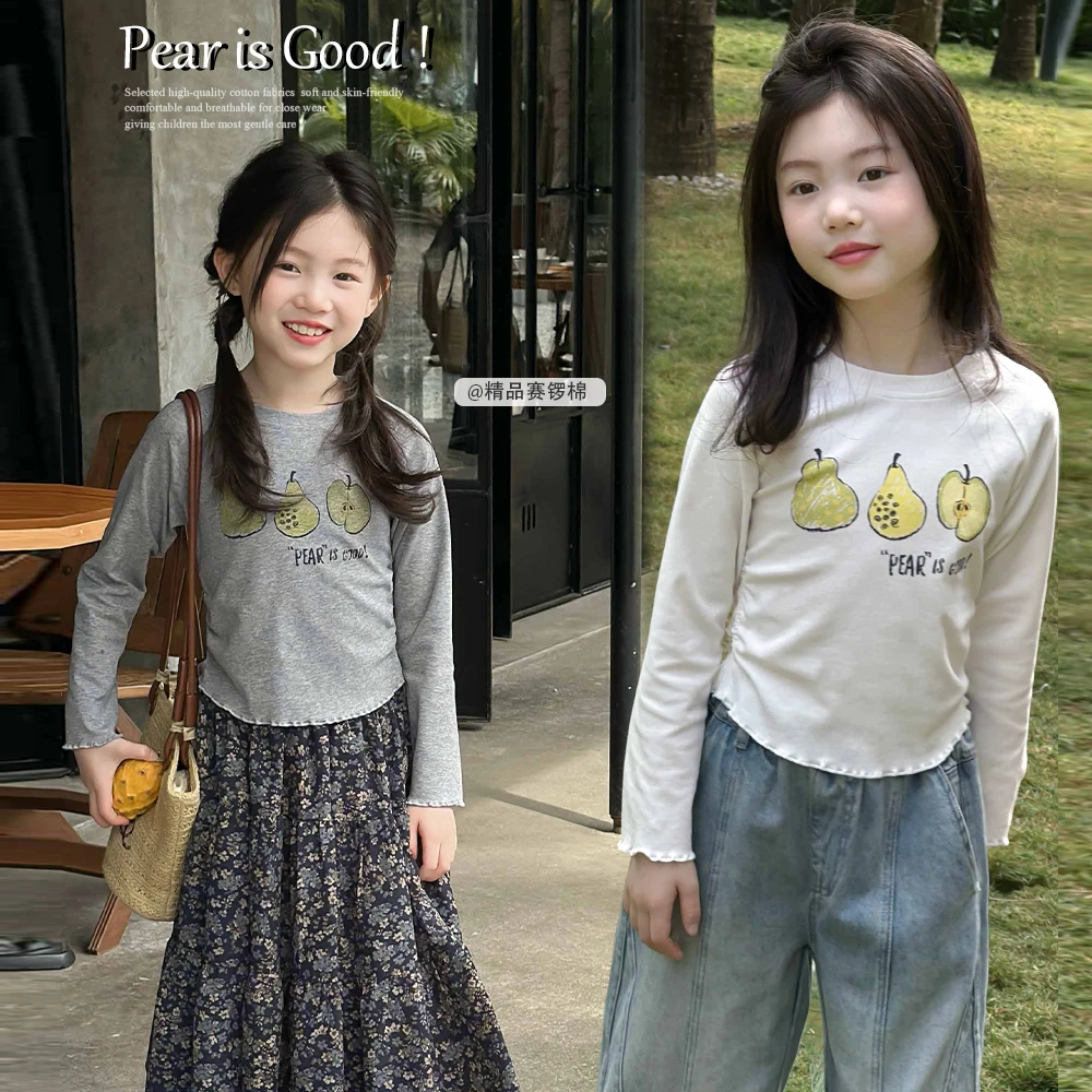 没鸭梨4】女童长袖t恤春秋款中大童春装上衣2025新款打底衫Y6350