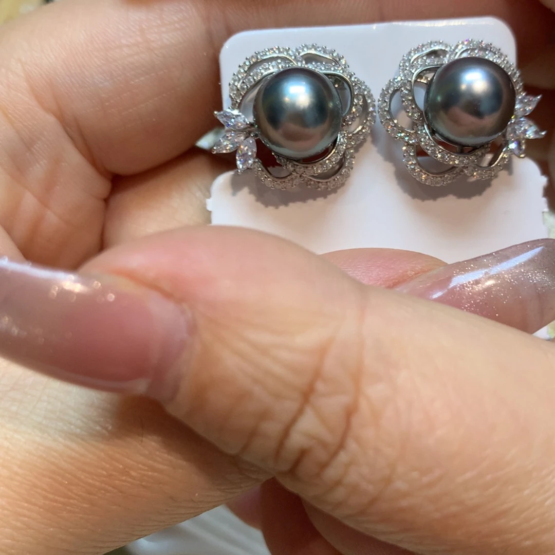 海水珍珠耳饰银S925镶嵌