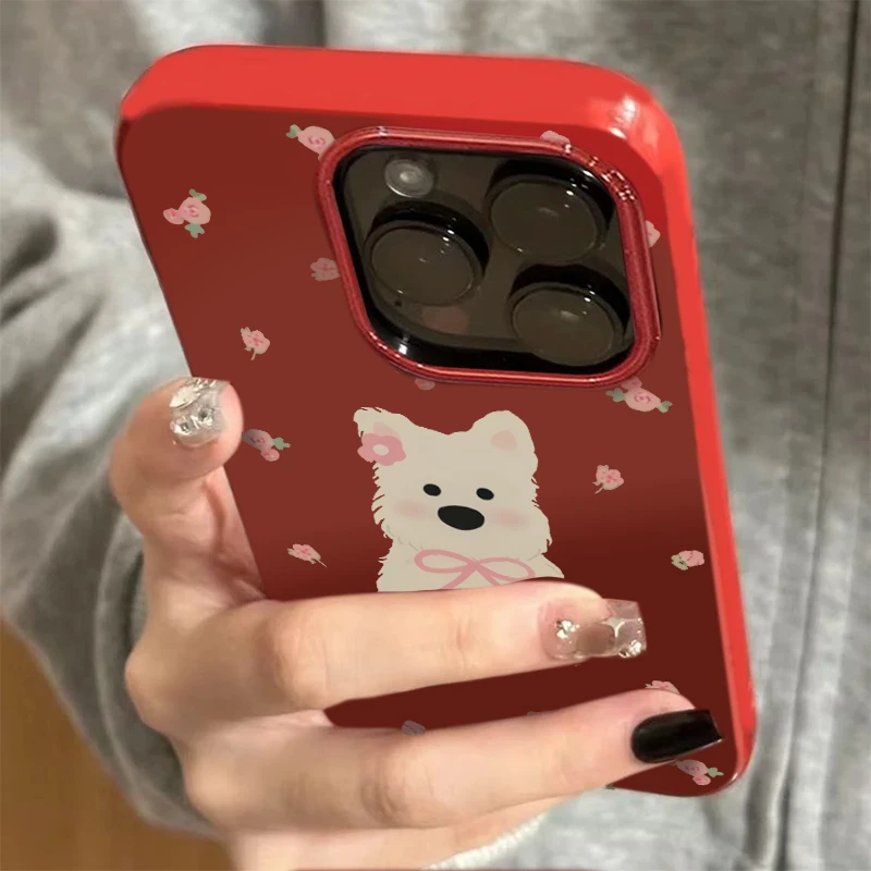 SODUKE粉色碎花西高地适用iPhone16/15promax苹果14果冻13手机壳1