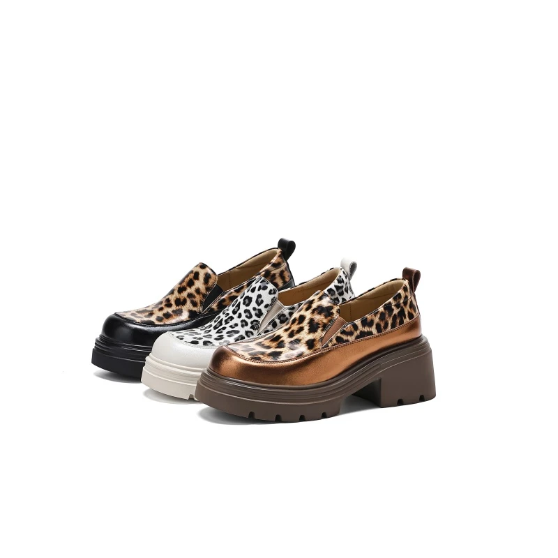 复古日常百搭豹纹拼色厚底年秋季新款透气乐福鞋2252