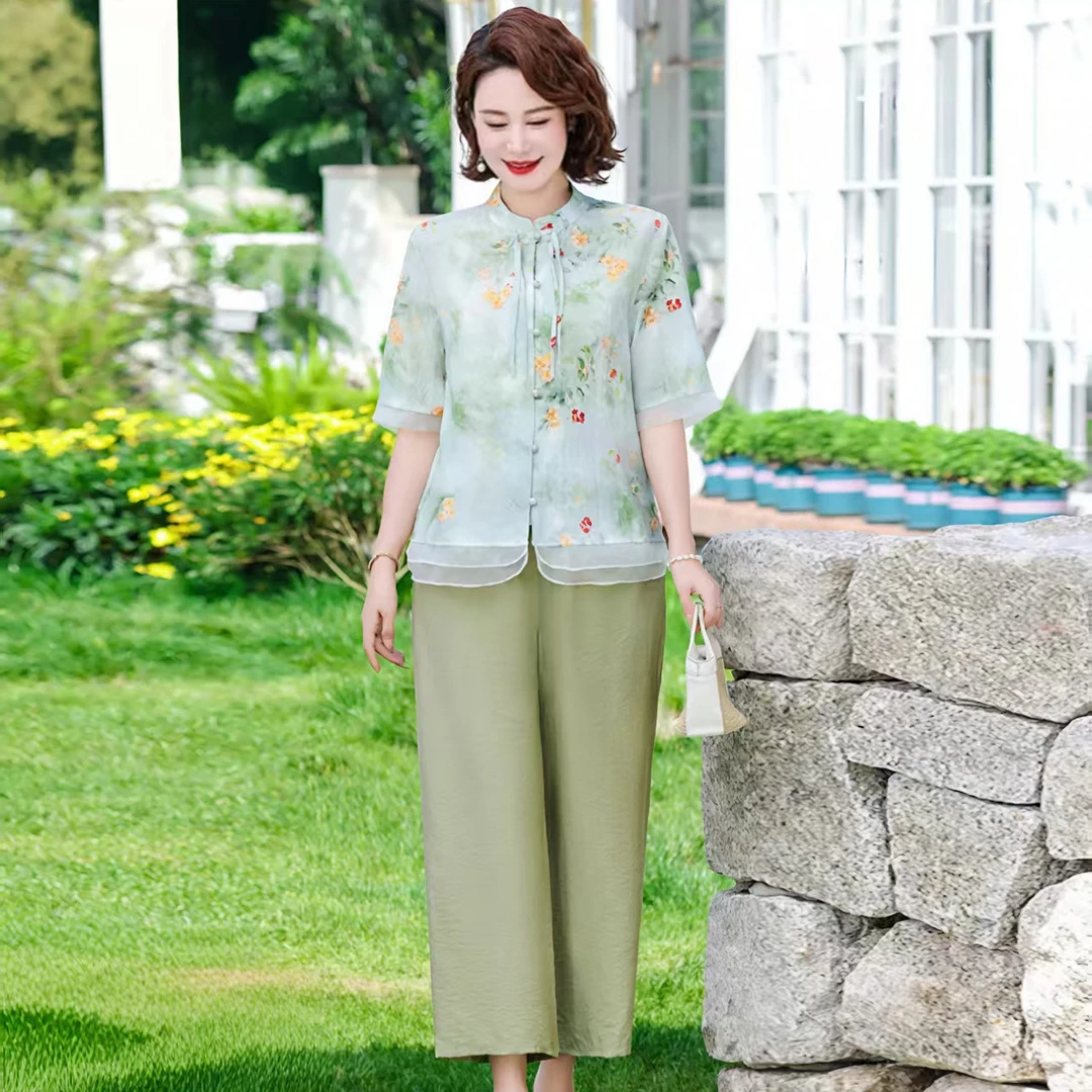 10033-中老年女时尚新中式国风两件套妈妈套装【姚家村25号】