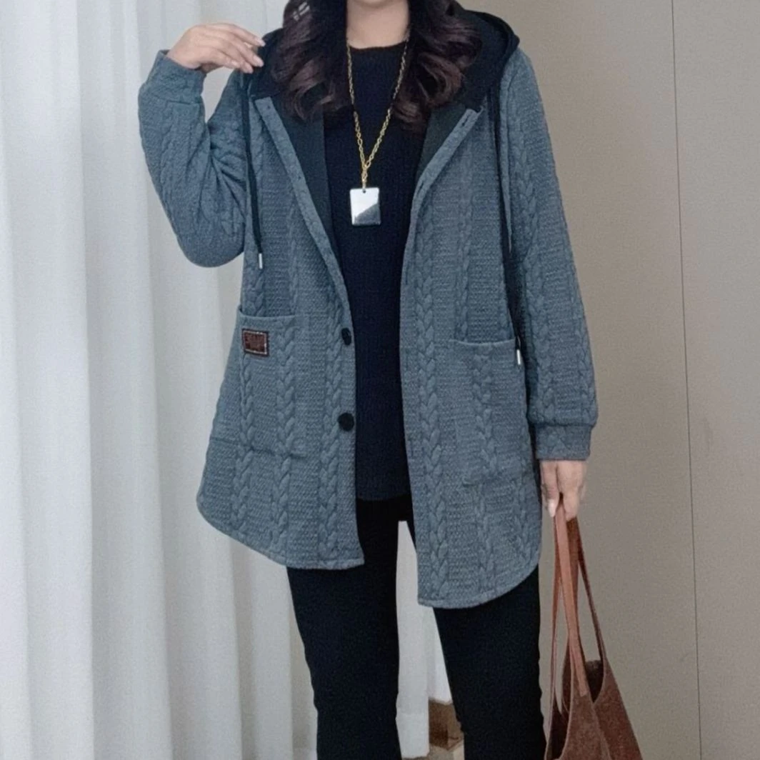 【现货仅外套】PWD32493秋季新款简约百搭连帽外套大码女装