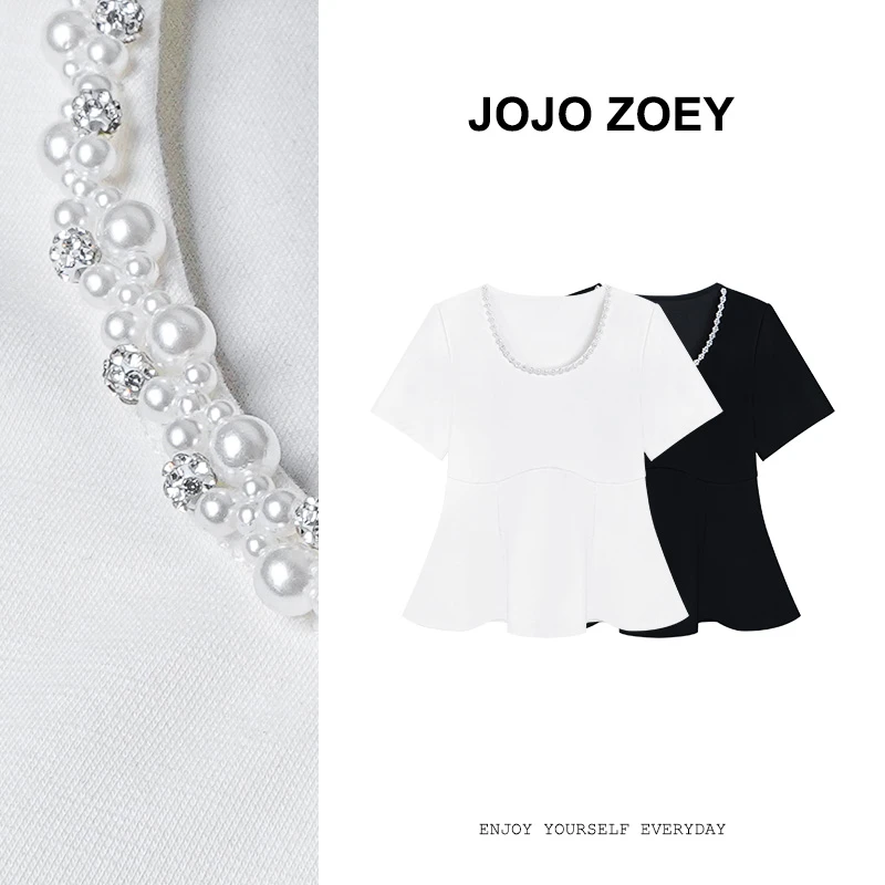 JOJO ZOEY【清仓NO退换】难掩的悸动~钉珠圆领短袖潮流T恤dx-1108
