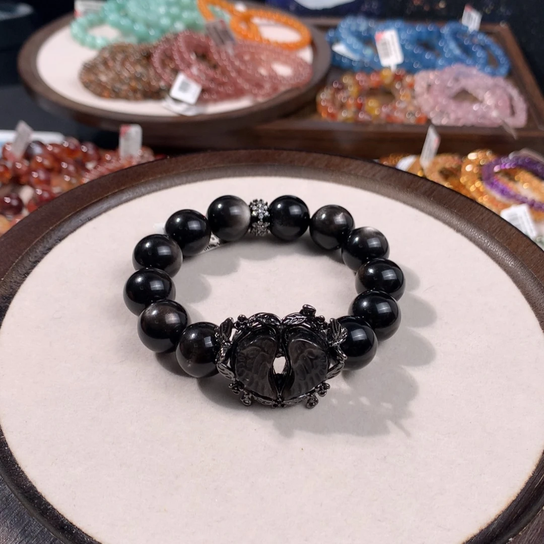 水晶手链未镶嵌14咪DIY银曜石