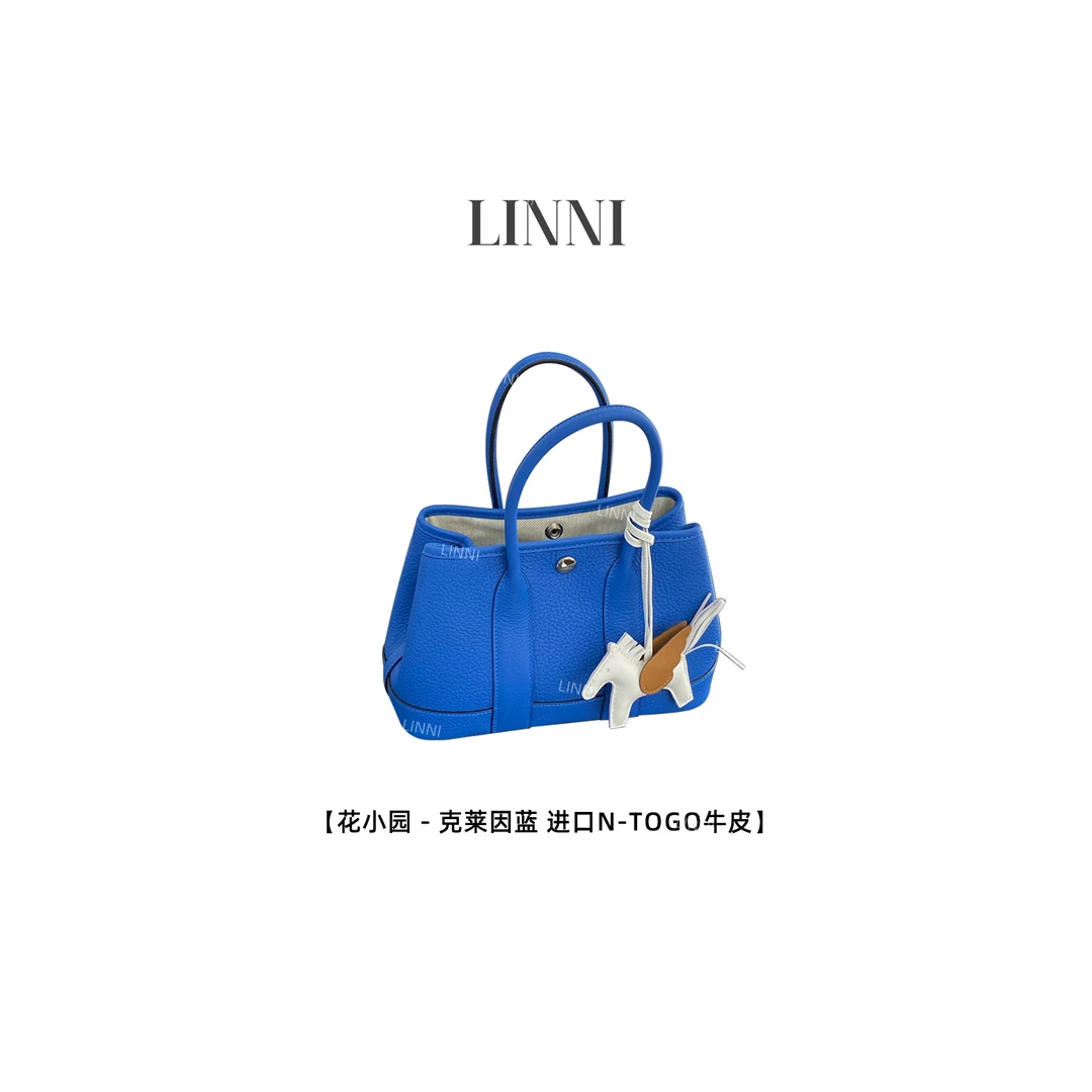 LINNI｜（小花园）进口N-togo牛皮手缝蜡线钢五金牛皮手提包手拎包