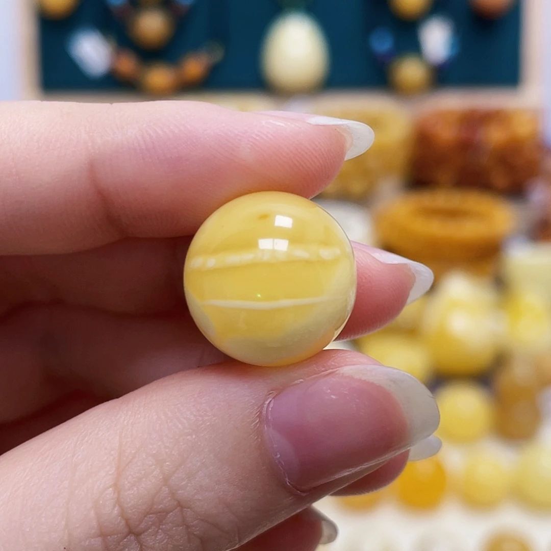 蜜蜡未镶嵌珠宝奇石16.2mm虎皮一线天圆珠 瑕