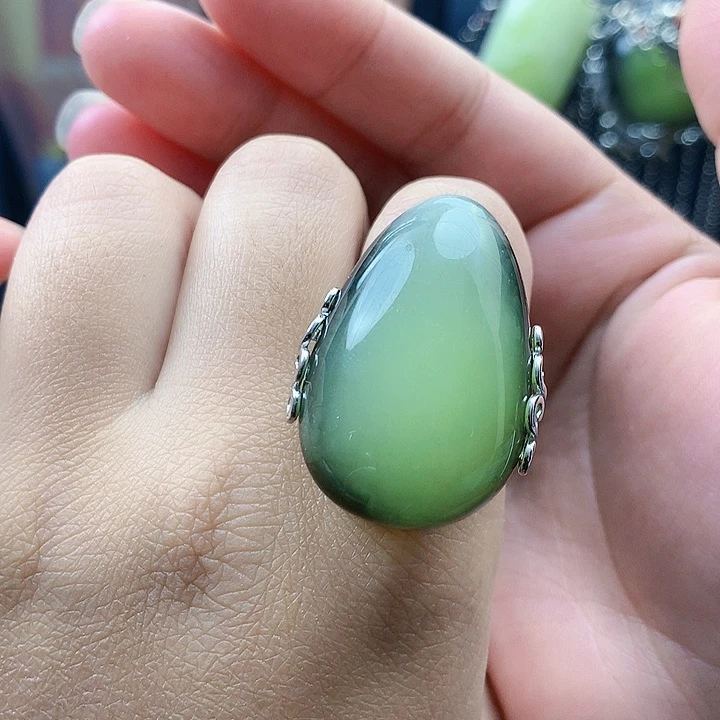 琥珀裸石银S925镶嵌戒指