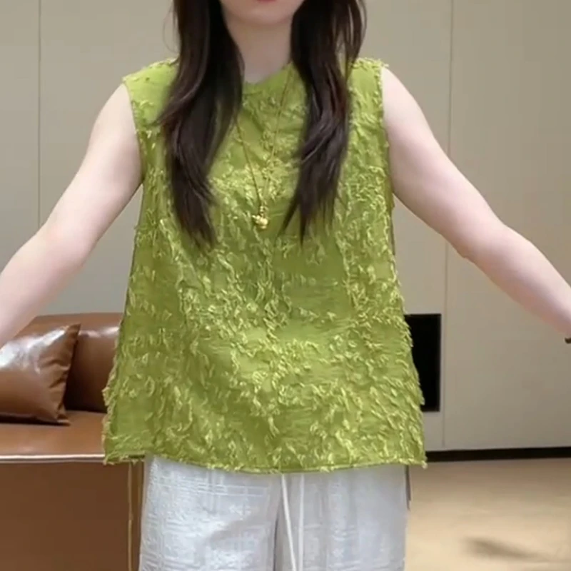 25夏时尚新中式国风磨破流苏洋气气质薄款无袖立领上衣LK2504239