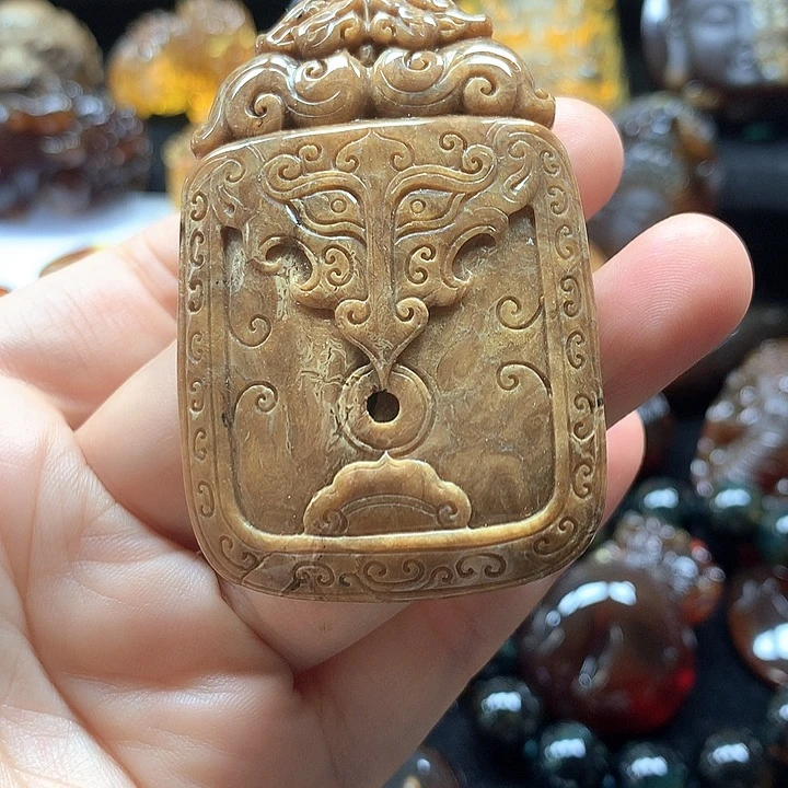 琥珀未镶嵌裸石根珀牌子仿古吊坠