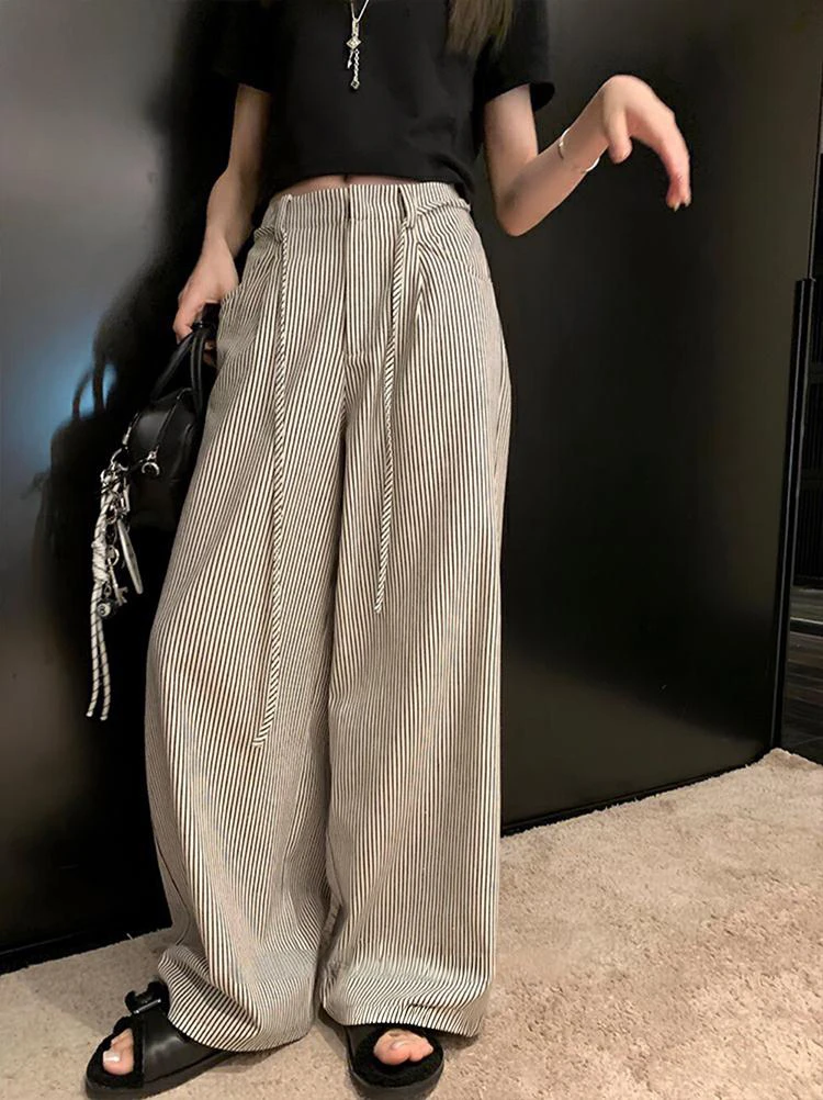 5194#直筒裤条纹ins风阔腿裤休闲裤夏季显瘦女长裤裤子