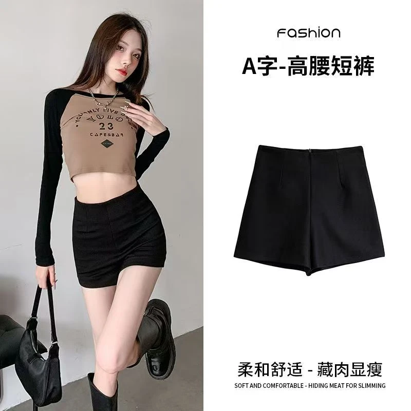 下衣失踪夏季黑色显瘦性感外穿短裤休闲百搭辣妹高腰健身运动热裤