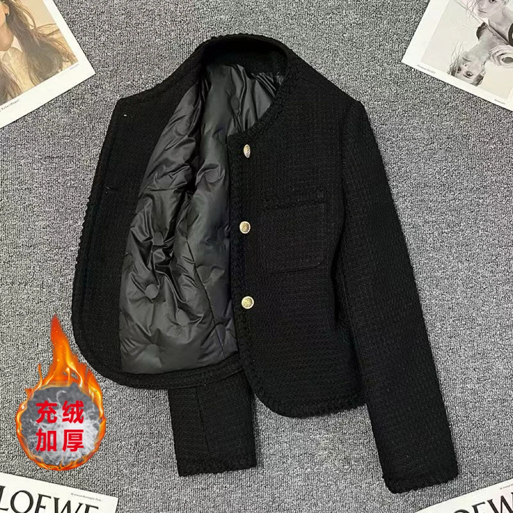 【新款+运费险】黑色高级感西装外套小香风秋冬季充绒短款ZF4082