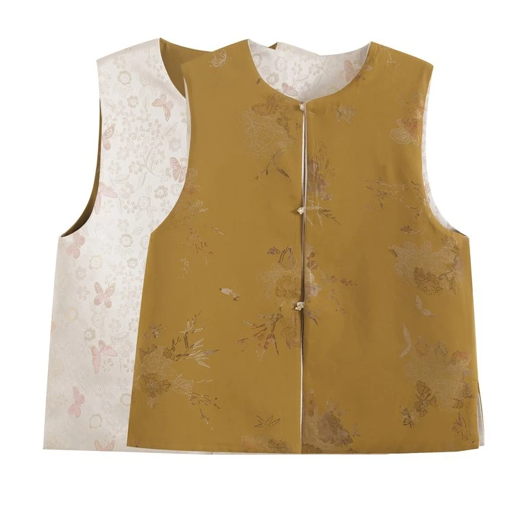 中国风女装马甲春季新款双面双穿文艺马夹重工提花刺绣高贵优雅女