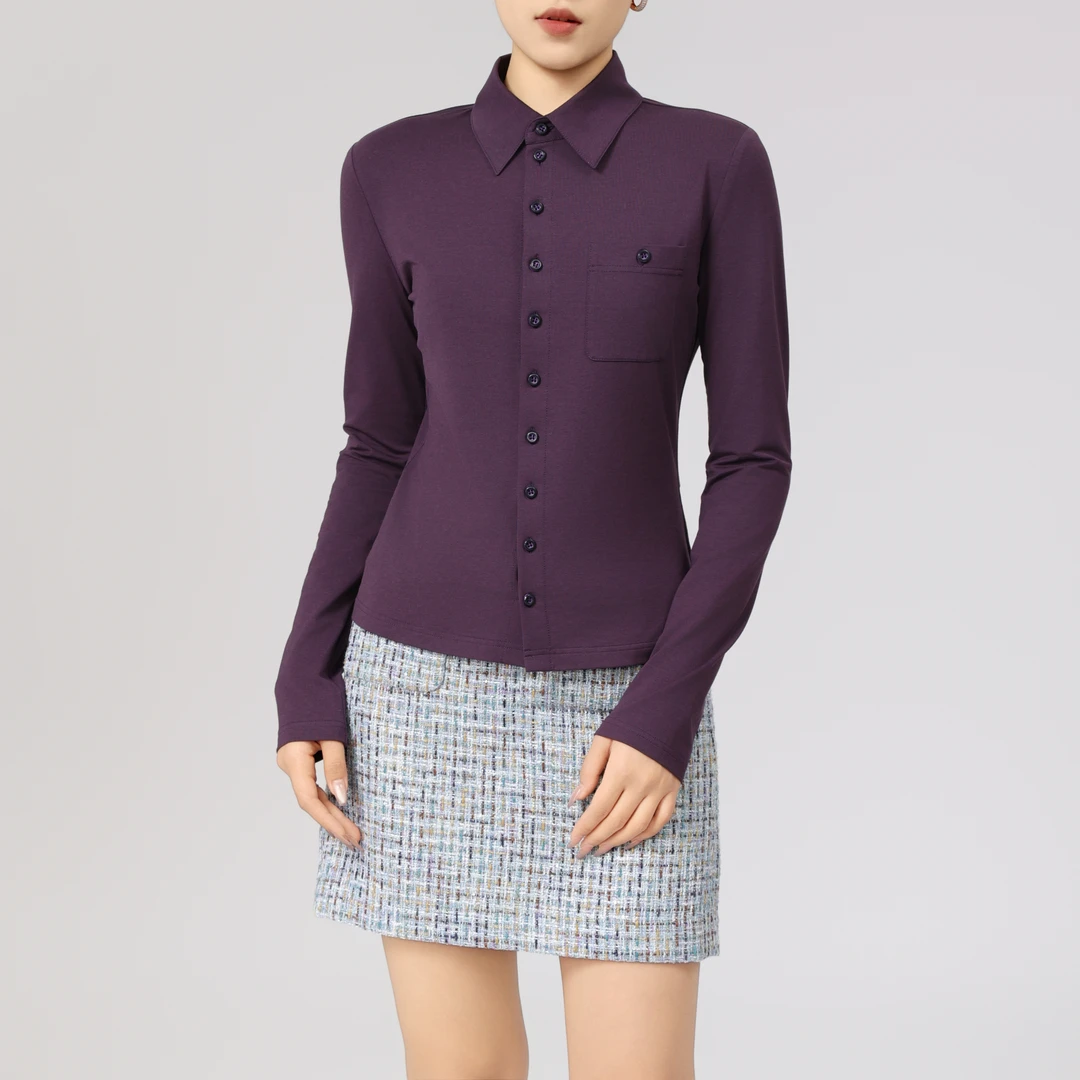 GIRDEAR/哥弟纯色百搭简约小众设计感显瘦长袖浪漫衬衣1300820