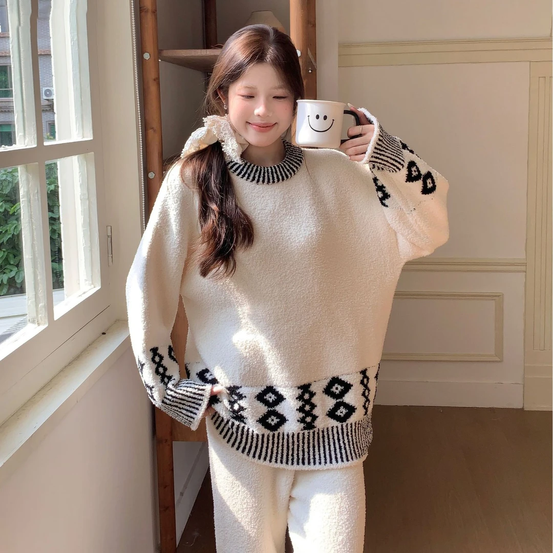 2025秋冬新品半边绒家居服甜美气质减龄睡衣套装加绒加厚保暖睡衣