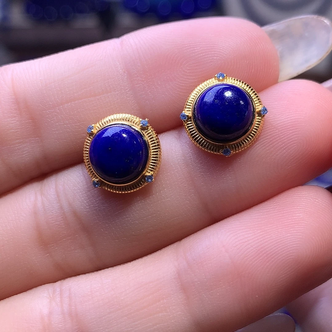 青金石银S925镶嵌耳饰