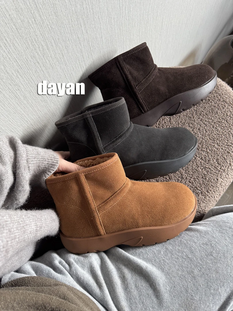 简约大头一脚蹬短筒雪地靴厚底棉靴冬季厚款百搭保暖ins潮纯色